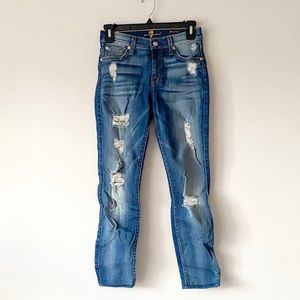 Altered in length 7 for all mankind skinny jeans, distressed, size 24